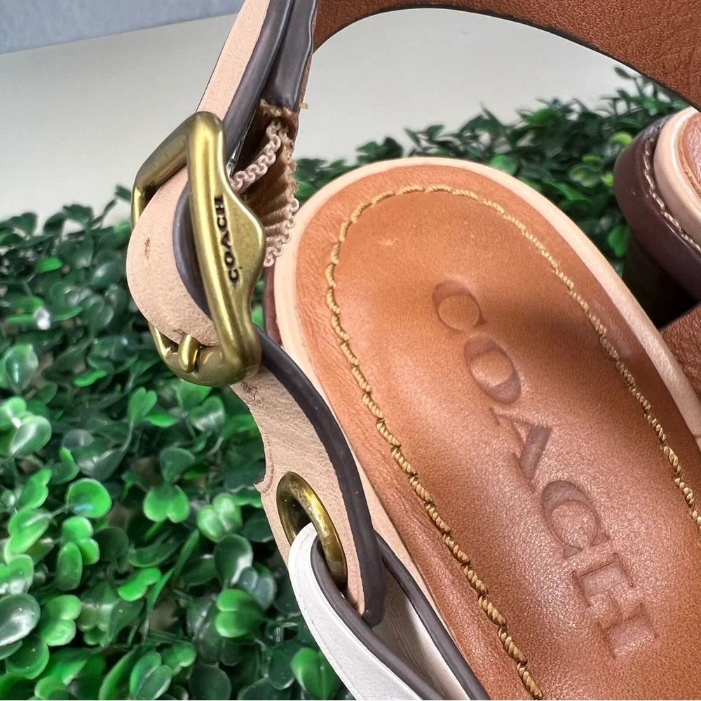 Coach Women's Sandals in Brown, Cream, and White